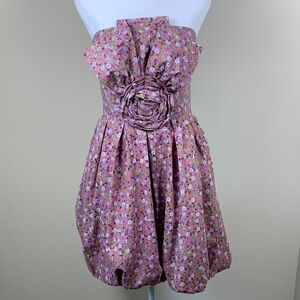 Vintage Ditsy Pouf Skirt Strapless Dress